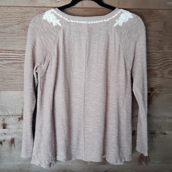 Meadow Rue Tan Sweater with Beading and Embroidery - Picture 2 of 5